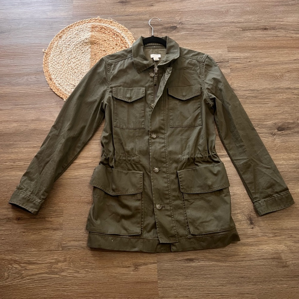 J. CREW Womens Field Mechanic Utility Green Army Jacket